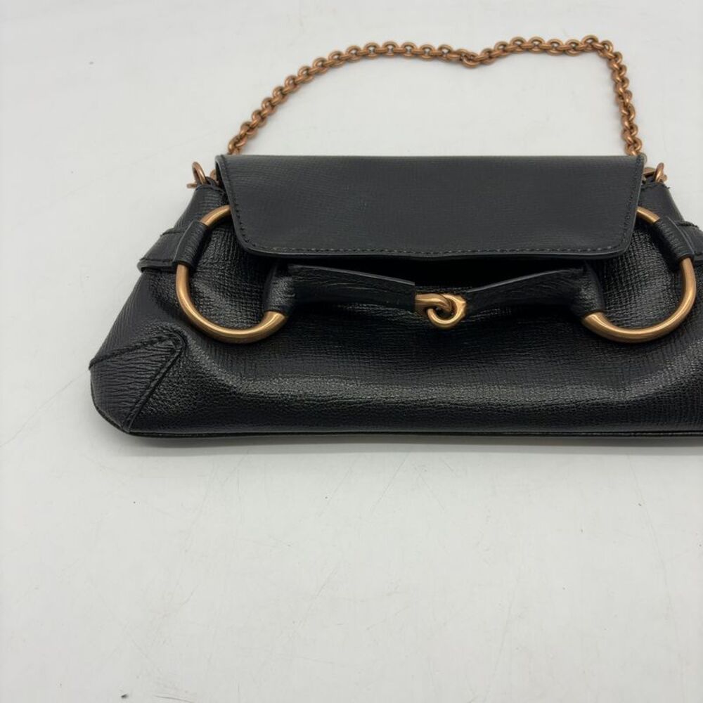 Gucci Black Leather Horsebit Chain Clutch